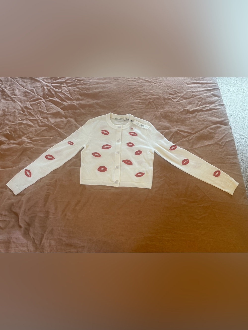Alice + Olivia Daroda Kiss Lipstick Stretch ~ Wool Cardigan - Picture 7 of 17